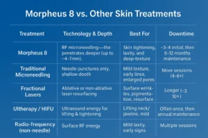How Often Can I have Morpheus 8? 2 Table to show benefits of Morpheus 8 Braunstone Frith compared to other skin treatments